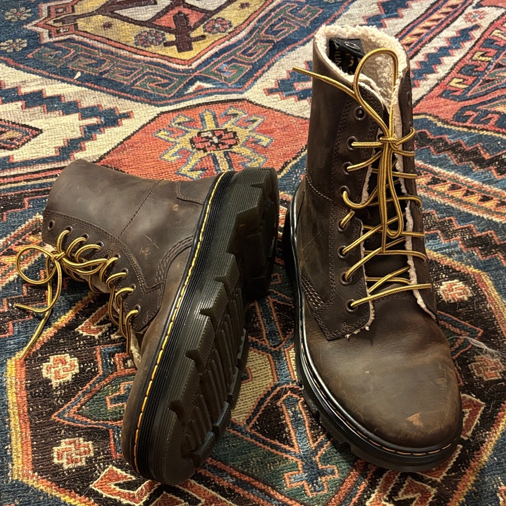Dr. Martens Dark Brown Boots with Yellow Laces - Picture 2 of 5
